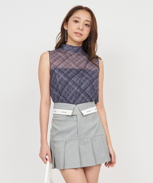 ROYAL PARTY（ロイヤルパーティー）の「チェックチュールノースリ-ブトップス（Tシャツ/カットソー・レディース・キャメル/オフホワイト/グレー・FREE）」の17枚目の写真