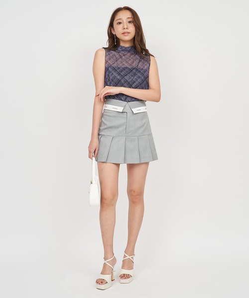 ROYAL PARTY（ロイヤルパーティー）の「チェックチュールノースリ-ブトップス（Tシャツ/カットソー・レディース・キャメル/オフホワイト/グレー・FREE）」の18枚目の写真