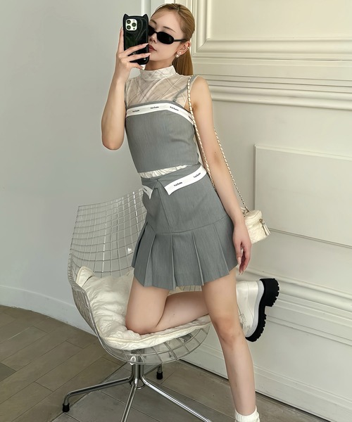 ROYAL PARTY（ロイヤルパーティー）の「チェックチュールノースリ-ブトップス（Tシャツ/カットソー・レディース・キャメル/オフホワイト/グレー・FREE）」の6枚目の写真