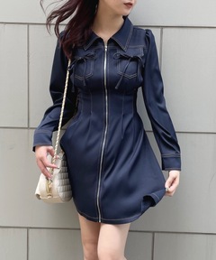 ワンピース Lace Trimmed Chambray Dress herlipto Lace Trimmed Chambray Dress（ワンピース）｜Her lip to（ハー