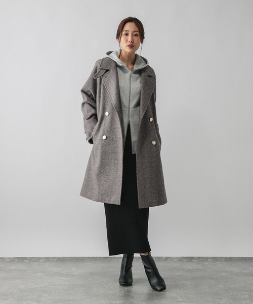 GLOBAL WORK（グローバルワーク）の「軽やかストレッチ襟2WAYコート/499666（チェスターコート・レディース・ブラウン系7/ブラウン系6/グレイッシュベージュ/スミクロ・SMALL/MEDIUM/LARGE）」の9枚目の写真