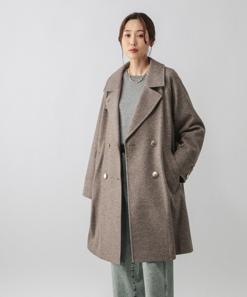 GLOBAL WORK 軽やかストレッチ2wayコートブラウンミニヘリンサイズM GLOBAL WORK 軽やかストレッチ2wayコートブラウンミニヘリンサイズM