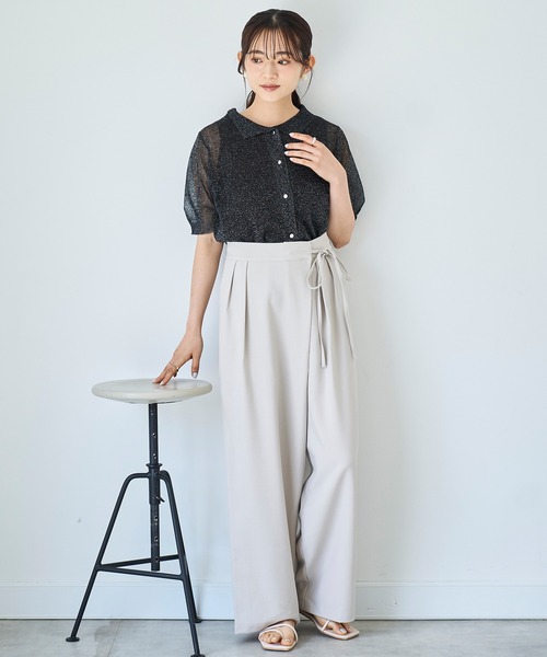 mil（ミル）の「シアーラメニット ポロカーディガン 【587173】（ニット/セーター・レディース・ブラック/ライトグレー/ベージュ・ONE SIZE）」の5枚目の写真