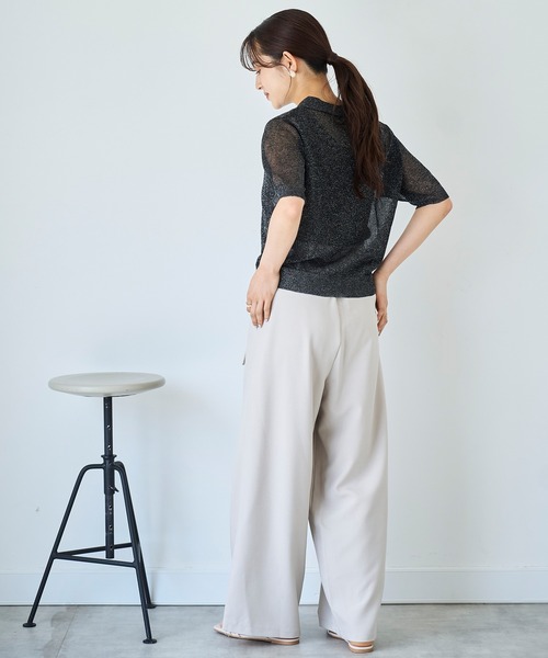 mil（ミル）の「シアーラメニット ポロカーディガン 【587173】（ニット/セーター・レディース・ブラック/ライトグレー/ベージュ・ONE SIZE）」の10枚目の写真