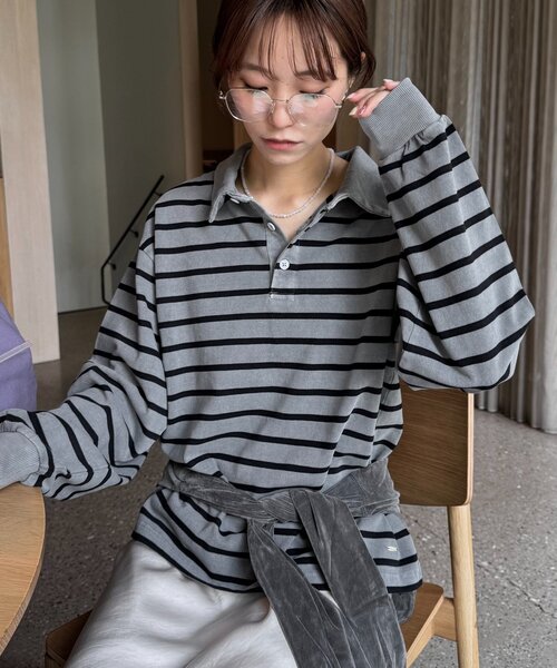 極美品 PICONE 細ボーダー チャーム付 長袖Tシャツ 38 ピッコーネ 極美品 PICONE 細ボーダー チャーム付 長袖Tシャツ 38