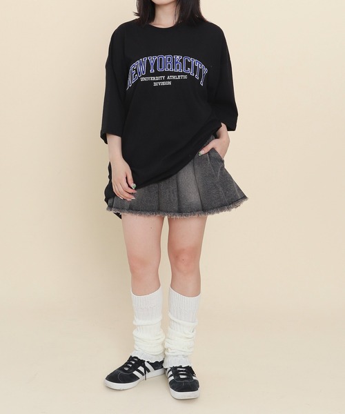 WOND(ウォンド)の「WOND/カレッジ刺繍ビッグT(Tシャツ/カットソー・レディース・ブラック/ホワイト・FREE)」の7枚目の写真