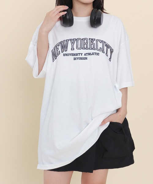 WOND(ウォンド)の「WOND/カレッジ刺繍ビッグT(Tシャツ/カットソー・レディース・ブラック/ホワイト・FREE)」の8枚目の写真