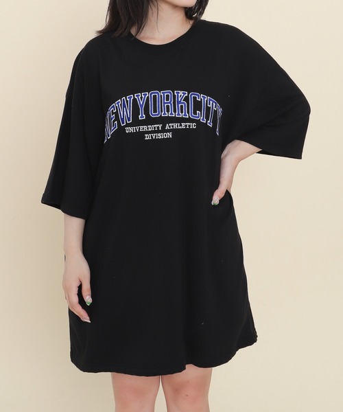 WOND(ウォンド)の「WOND/カレッジ刺繍ビッグT(Tシャツ/カットソー・レディース・ブラック/ホワイト・FREE)」の4枚目の写真