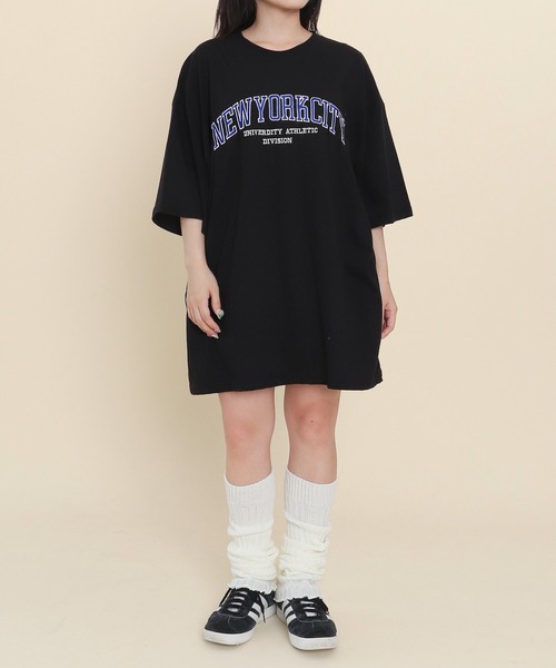 WOND(ウォンド)の「WOND/カレッジ刺繍ビッグT(Tシャツ/カットソー・レディース・ブラック/ホワイト・FREE)」の6枚目の写真