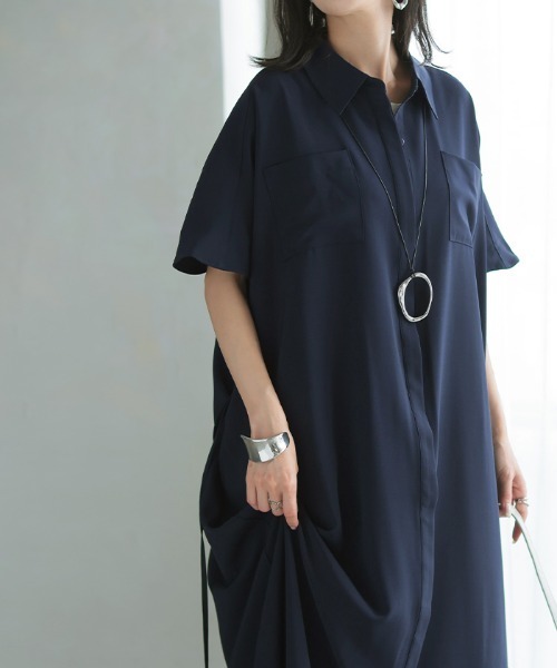 HUG.U(ハグユー)の「<選べる2丈> こなれロングシャツワンピース(シャツワンピース・レディース・ブラック/ネイビー/ナチュラル・トール丈/レギュラー丈)」の11枚目の写真