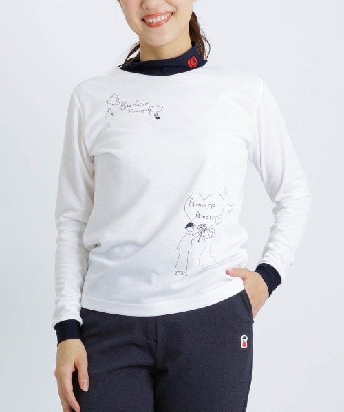 Picone CLUB(ピッコーネクラブ)の「レイヤード風UV速乾プルオーバー(Tシャツ/カットソー・レディース・ホワイト/ネイビー/オレンジ・S/L/M)」の2枚目の写真
