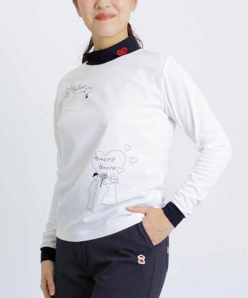 Picone CLUB(ピッコーネクラブ)の「レイヤード風UV速乾プルオーバー(Tシャツ/カットソー・レディース・ホワイト/ネイビー/オレンジ・S/L/M)」の7枚目の写真