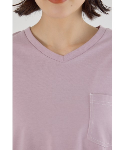 RODEO CROWNS WIDE BOWL(ロデオクラウンズワイドボウル)の「カラーステッチVネック5分袖Tシャツ(Tシャツ/カットソー・レディース・オフホワイト/ダークグリーン/ブラック/スモークピンク・FREE)」の14枚目の写真
