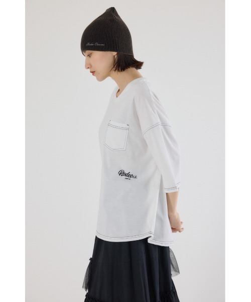 RODEO CROWNS WIDE BOWL(ロデオクラウンズワイドボウル)の「カラーステッチVネック5分袖Tシャツ(Tシャツ/カットソー・レディース・オフホワイト/ダークグリーン/ブラック/スモークピンク・FREE)」の21枚目の写真