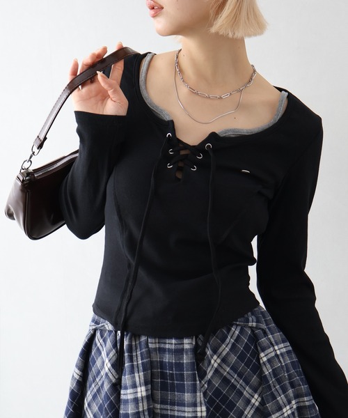 SpRay(スプレイ)の「レースアップロンT(Tシャツ/カットソー・レディース・ブラック/ブラウン/グレー/アイボリー/ボルドー・FREE)」の22枚目の写真