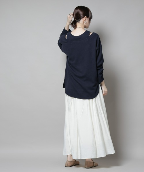 NANO universe（ナノユニバース）の「フェイクレイヤードワッフルカットトップス（Tシャツ/カットソー・レディース・モカ/ダークネイビー/グレー・FREE）」の22枚目の写真