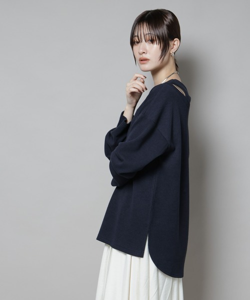 NANO universe（ナノユニバース）の「フェイクレイヤードワッフルカットトップス（Tシャツ/カットソー・レディース・モカ/ダークネイビー/グレー・FREE）」の20枚目の写真