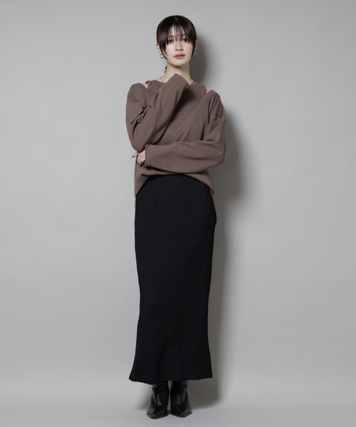 NANO universe（ナノユニバース）の「フェイクレイヤードワッフルカットトップス（Tシャツ/カットソー・レディース・モカ/ダークネイビー/グレー・FREE）」の15枚目の写真