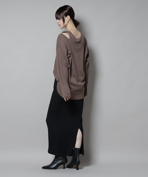 NANO universe（ナノユニバース）の「フェイクレイヤードワッフルカットトップス（Tシャツ/カットソー・レディース・モカ/ダークネイビー/グレー・FREE）」の16枚目の写真