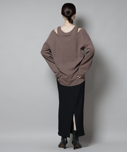 NANO universe（ナノユニバース）の「フェイクレイヤードワッフルカットトップス（Tシャツ/カットソー・レディース・モカ/ダークネイビー/グレー・FREE）」の17枚目の写真