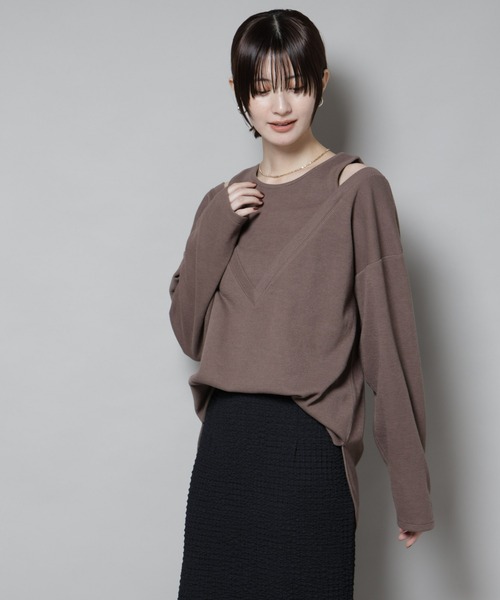 NANO universe（ナノユニバース）の「フェイクレイヤードワッフルカットトップス（Tシャツ/カットソー・レディース・モカ/ダークネイビー/グレー・FREE）」の11枚目の写真