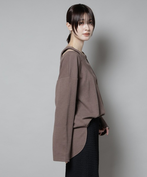 NANO universe（ナノユニバース）の「フェイクレイヤードワッフルカットトップス（Tシャツ/カットソー・レディース・モカ/ダークネイビー/グレー・FREE）」の12枚目の写真