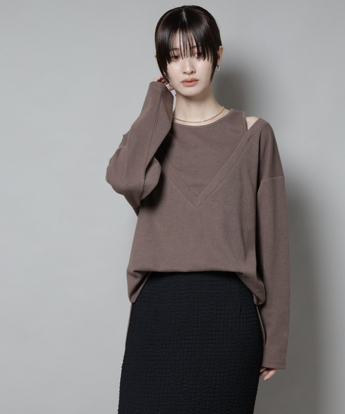 NANO universe（ナノユニバース）の「フェイクレイヤードワッフルカットトップス（Tシャツ/カットソー・レディース・モカ/ダークネイビー/グレー・FREE）」の13枚目の写真