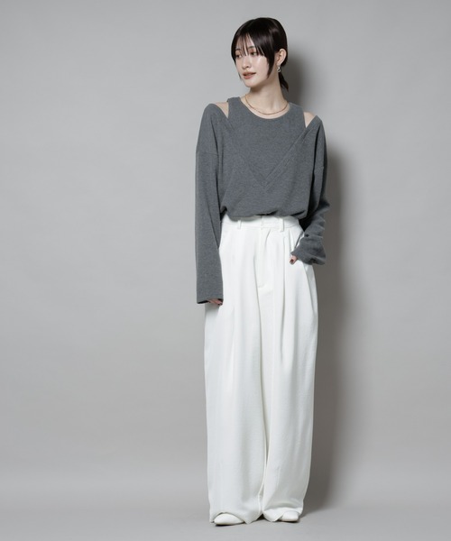 NANO universe（ナノユニバース）の「フェイクレイヤードワッフルカットトップス（Tシャツ/カットソー・レディース・モカ/ダークネイビー/グレー・FREE）」の7枚目の写真