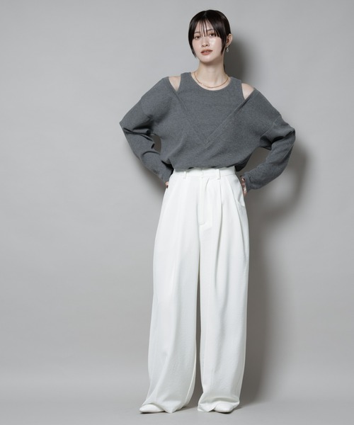 NANO universe（ナノユニバース）の「フェイクレイヤードワッフルカットトップス（Tシャツ/カットソー・レディース・モカ/ダークネイビー/グレー・FREE）」の8枚目の写真