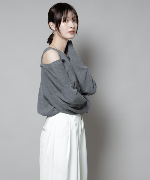 NANO universe（ナノユニバース）の「フェイクレイヤードワッフルカットトップス（Tシャツ/カットソー・レディース・モカ/ダークネイビー/グレー・FREE）」の6枚目の写真