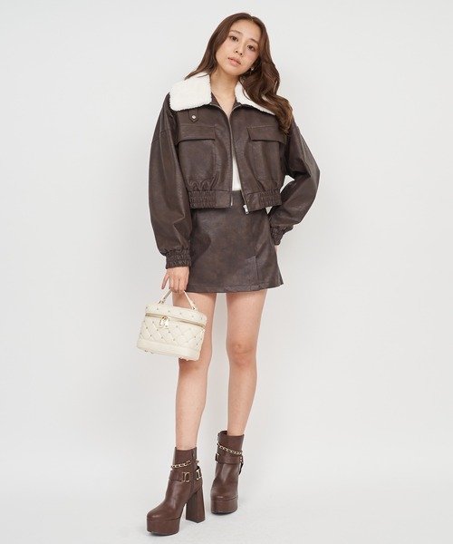 ROYAL PARTY(ロイヤルパーティー)の「フェイクビンテージレザー2wayショートジャケット(ライダースジャケット・レディース・ブラック/ブラウン・FREE)」の13枚目の写真
