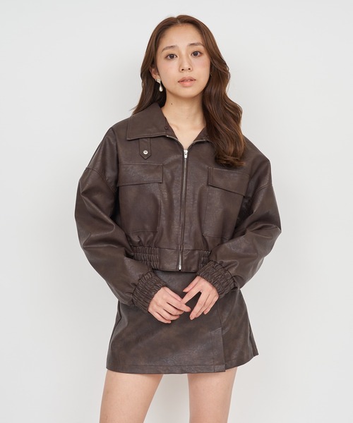 ROYAL PARTY(ロイヤルパーティー)の「フェイクビンテージレザー2wayショートジャケット(ライダースジャケット・レディース・ブラック/ブラウン・FREE)」の15枚目の写真