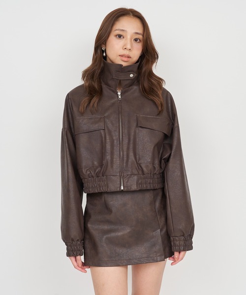 ROYAL PARTY(ロイヤルパーティー)の「フェイクビンテージレザー2wayショートジャケット(ライダースジャケット・レディース・ブラック/ブラウン・FREE)」の16枚目の写真