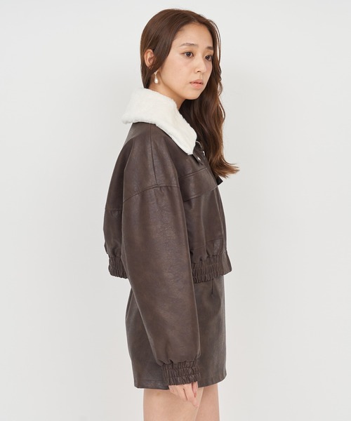 ROYAL PARTY(ロイヤルパーティー)の「フェイクビンテージレザー2wayショートジャケット(ライダースジャケット・レディース・ブラック/ブラウン・FREE)」の6枚目の写真