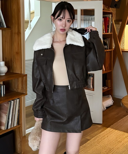 セール】フェイクビンテージレザー2wayショートジャケット（ライダース