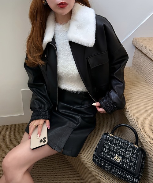 ROYAL PARTY(ロイヤルパーティー)の「フェイクビンテージレザー2wayショートジャケット(ライダースジャケット・レディース・ブラック/ブラウン・FREE)」の4枚目の写真