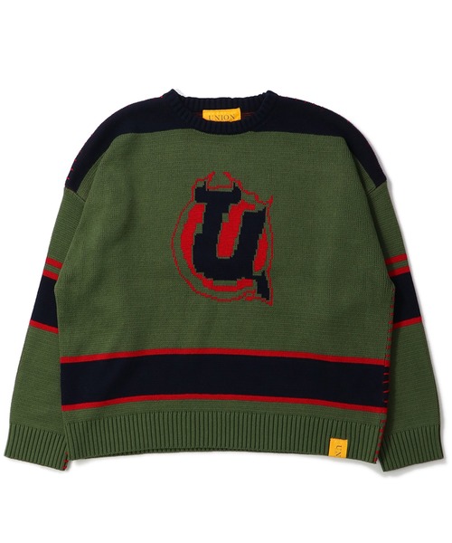UNION（UNION TOKYO）（ユニオン）の「UNION TOKYO  PETTY SWEATER ユニオントーキョー（ニット/セーター・メンズ・オリーブ/ブラック・L/XL/S/M）」の2枚目の写真
