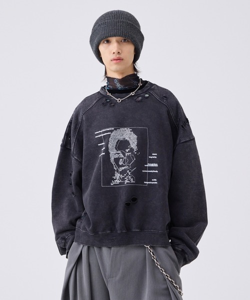 4-pattern Graphic Distressed Sweat/グラフィックダメージスウェット