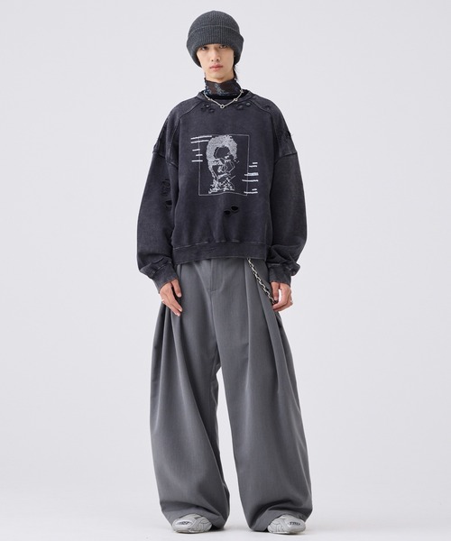 4-pattern Graphic Distressed Sweat/グラフィックダメージスウェット