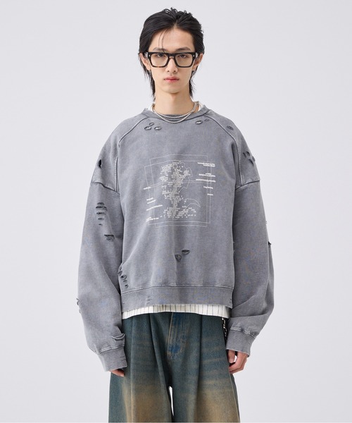 4-pattern Graphic Distressed Sweat/グラフィックダメージスウェット