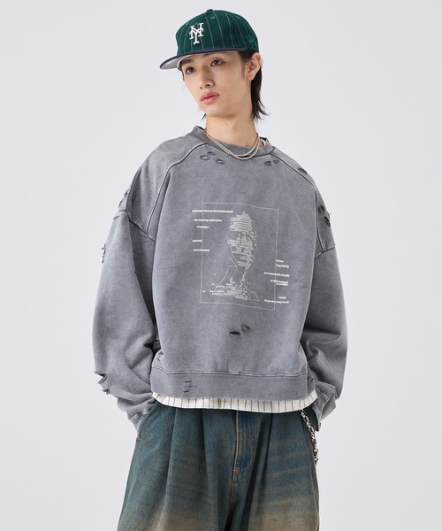 4-pattern Graphic Distressed Sweat/グラフィックダメージスウェット