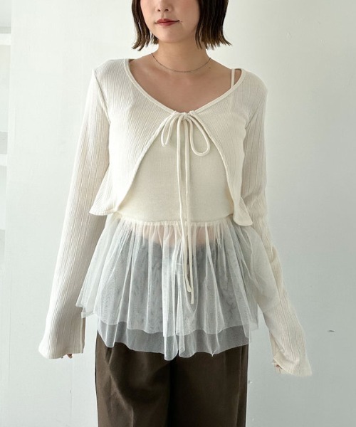 archives（アルシーヴ）の「ＦリボンカットＣＤ×ドッキングキャミＳＥＴ（アンサンブル・レディース・グレー/オフホワイト/ブラック・MEDIUM）」の2枚目の写真