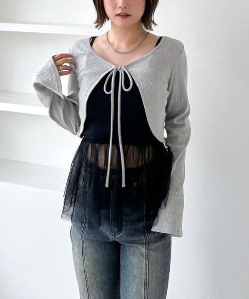 archives（アルシーヴ）の「ＦリボンカットＣＤ×ドッキングキャミＳＥＴ（アンサンブル・レディース・グレー/オフホワイト/ブラック・MEDIUM）」の6枚目の写真