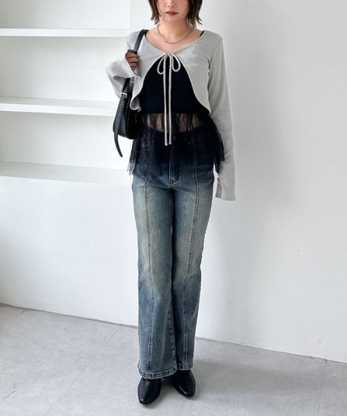 archives（アルシーヴ）の「ＦリボンカットＣＤ×ドッキングキャミＳＥＴ（アンサンブル・レディース・グレー/オフホワイト/ブラック・MEDIUM）」の8枚目の写真