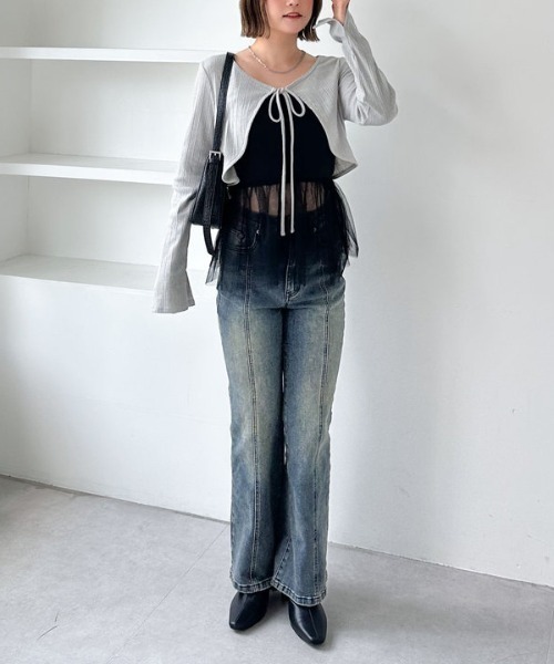 archives（アルシーヴ）の「ＦリボンカットＣＤ×ドッキングキャミＳＥＴ（アンサンブル・レディース・グレー/オフホワイト/ブラック・MEDIUM）」の9枚目の写真