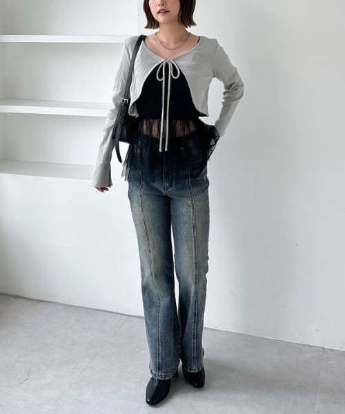 archives（アルシーヴ）の「ＦリボンカットＣＤ×ドッキングキャミＳＥＴ（アンサンブル・レディース・グレー/オフホワイト/ブラック・MEDIUM）」の10枚目の写真