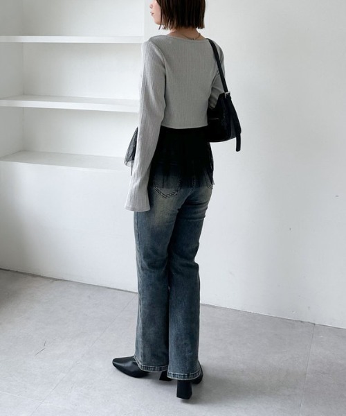 archives（アルシーヴ）の「ＦリボンカットＣＤ×ドッキングキャミＳＥＴ（アンサンブル・レディース・グレー/オフホワイト/ブラック・MEDIUM）」の11枚目の写真