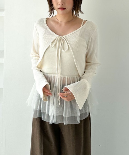 archives（アルシーヴ）の「ＦリボンカットＣＤ×ドッキングキャミＳＥＴ（アンサンブル・レディース・グレー/オフホワイト/ブラック・MEDIUM）」の12枚目の写真