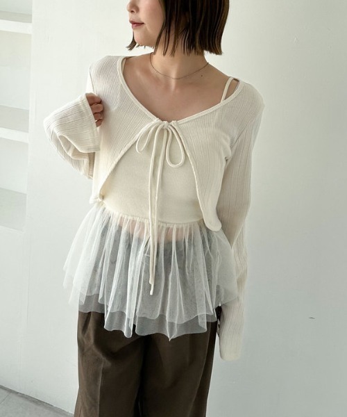 archives（アルシーヴ）の「ＦリボンカットＣＤ×ドッキングキャミＳＥＴ（アンサンブル・レディース・グレー/オフホワイト/ブラック・MEDIUM）」の13枚目の写真