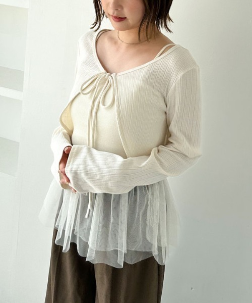 archives（アルシーヴ）の「ＦリボンカットＣＤ×ドッキングキャミＳＥＴ（アンサンブル・レディース・グレー/オフホワイト/ブラック・MEDIUM）」の14枚目の写真